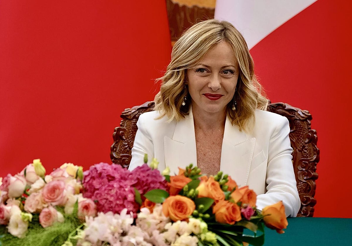Giorgia Meloni en Pekín, a finales de julio, durante una visita oficial a China