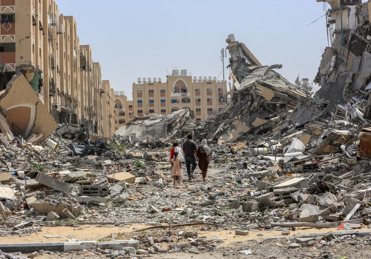 Zona de Jan Yunis tras un bombardeo israelí, en una imagen de archivo