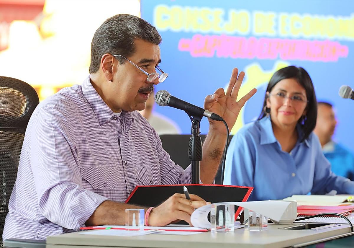 El presidente de Venezuela, Nicolás Maduro, durante un acto de gobierno este jueves. Fotografía cedida por Prensa Miraflores