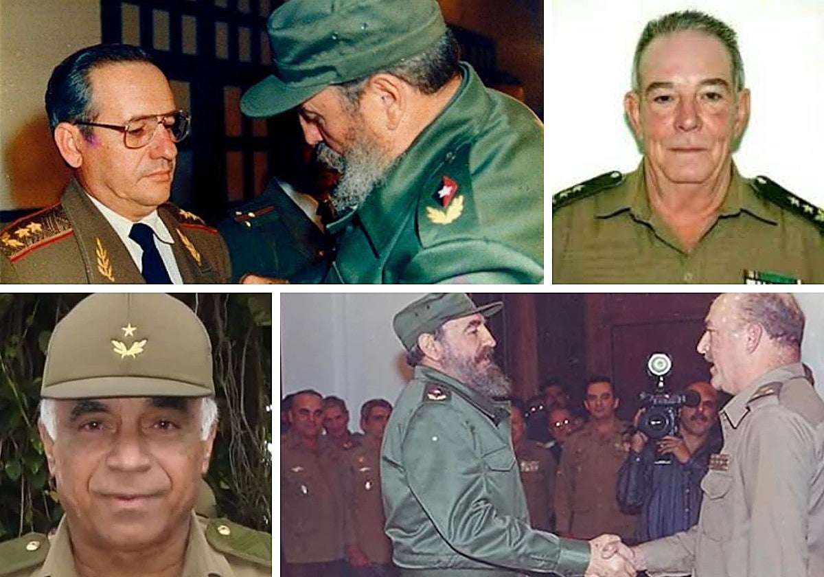 De arriba a abajo, y de izquierda a derecha, Ramón Espinosa Martín, con Fidel Castro; Jorge Luis Guerrero Almaguer, Juan Israel Cervantes, y Juan Antonio Hernández Hernández, también con Fidel Castro