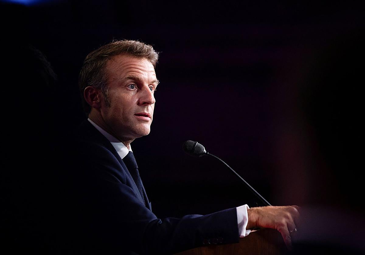 Macron, durante una intervención en la recepción a Justin Trudeau.