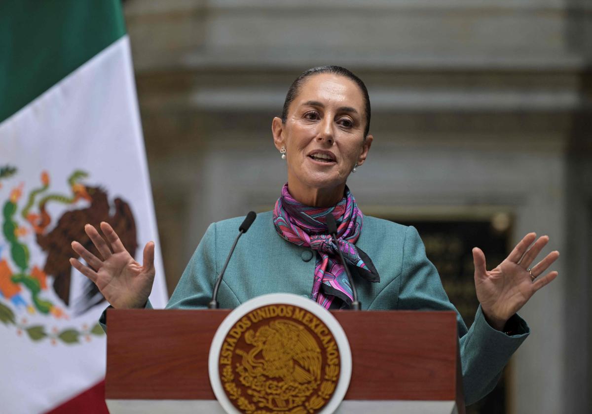 La presidenta de México, Claudia Sheibaum, durante su reunión con empresarios de EE.UU.