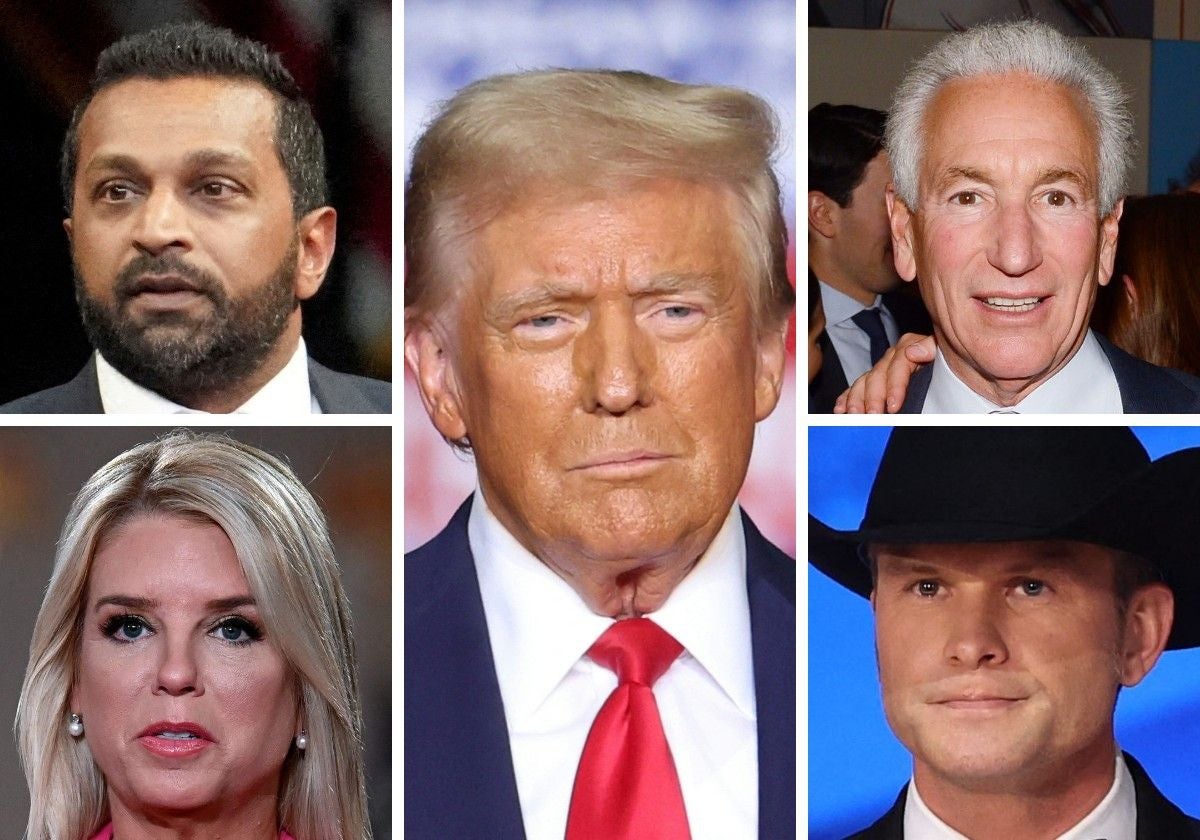 De izquierda a derecha y de arriba a abajo: Kash Patel, Donald Trump, Charles Jushner, Pam Bondi y Pete Bondi