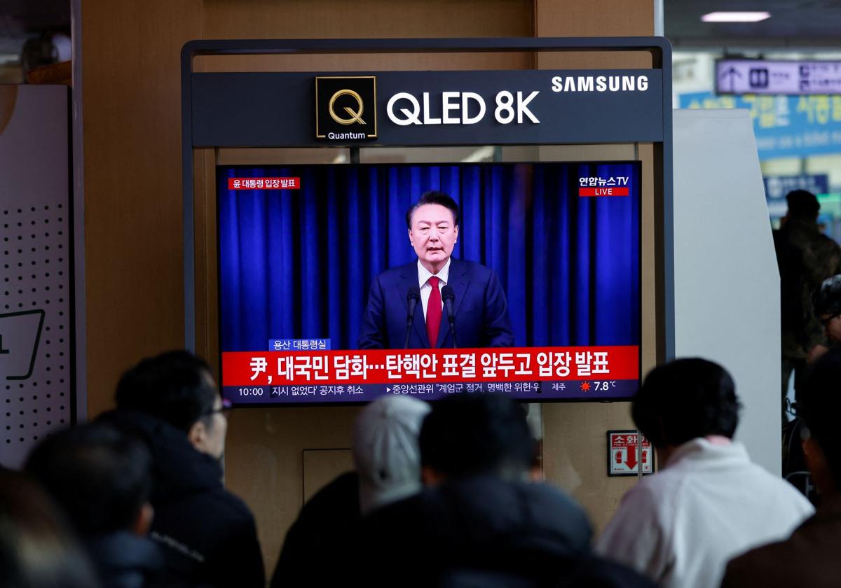 El presidente de Corea del Sur, Yoon Suk-yeol, durante su discurso.