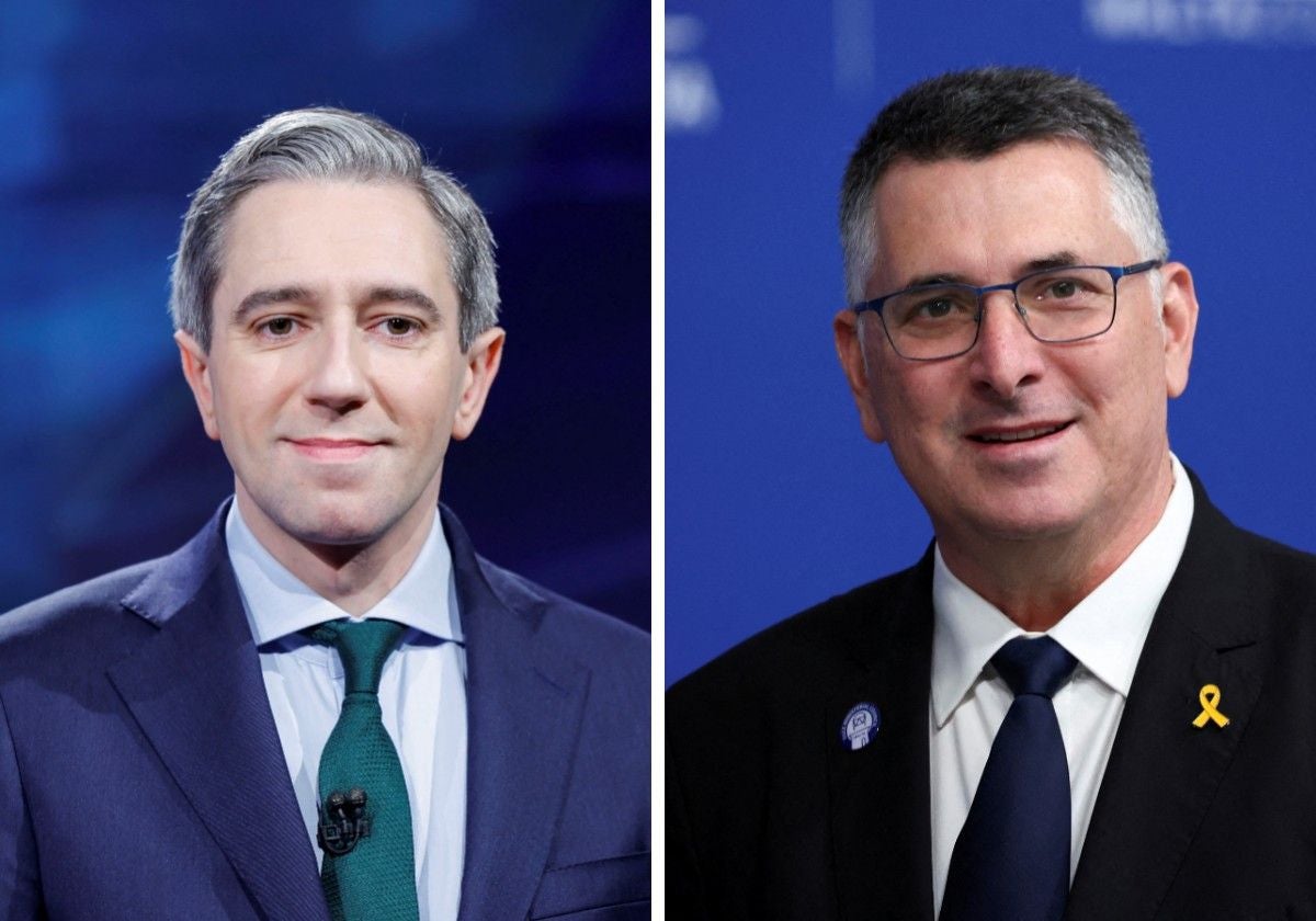 Elprimer ministro irlandés, Simon Harris, y el ministro de Asuntos exteriores israelí, Gideon Saar