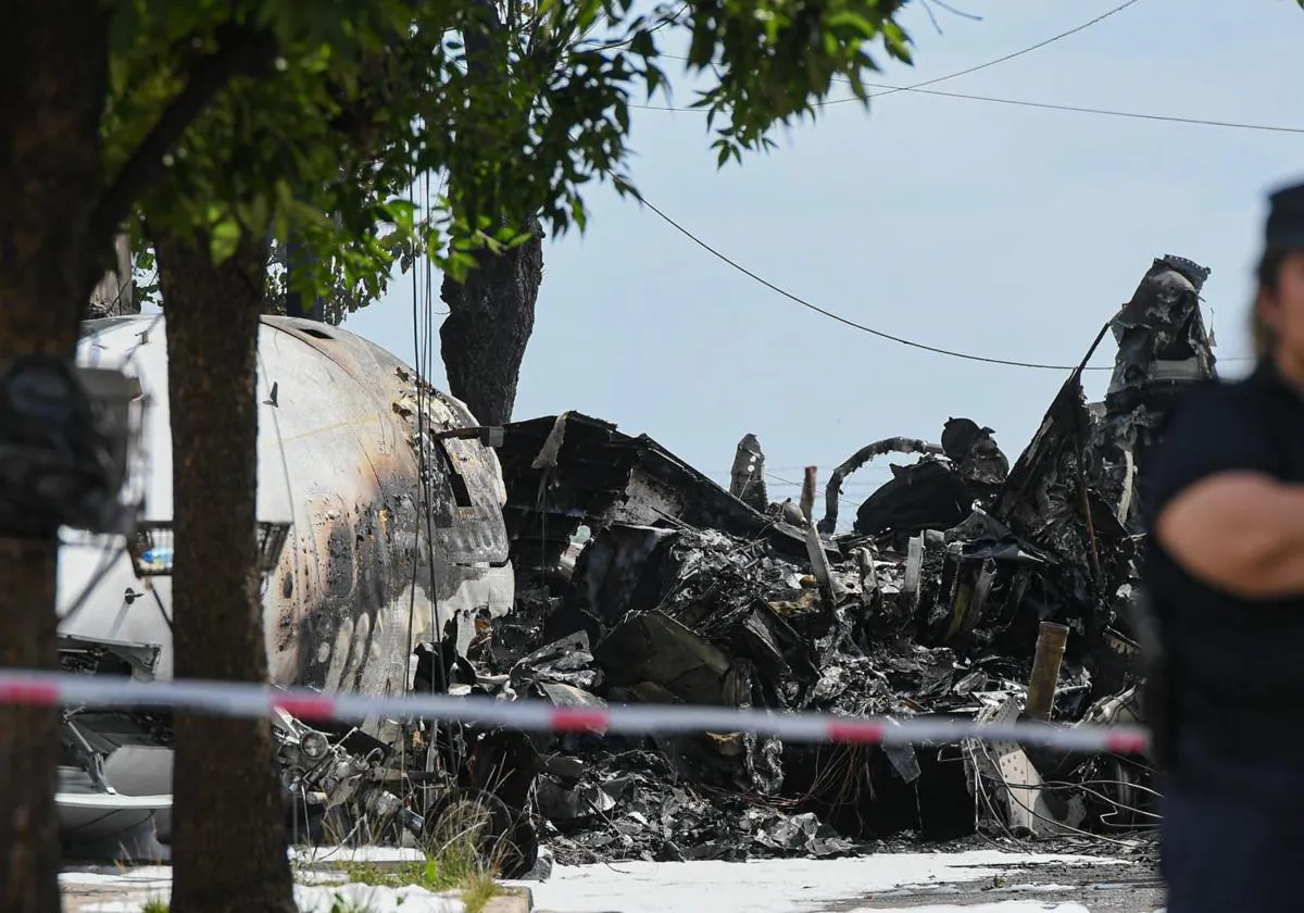 Fotografía de los restos de un avión accidentado este miércoles, en San Fernando, Buenos Aires