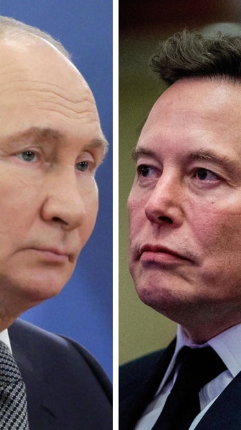 El presidente ruso, Vladímir Putin, y el multimillonario sudafricano y asesor del presidente Trump, Elon Musk