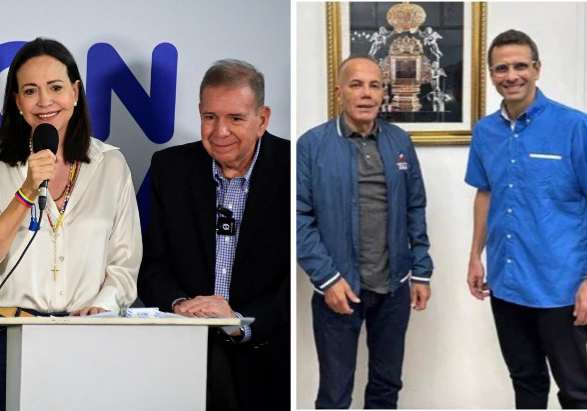 María Corina Machado y Edmundo González, a la izquierda; Luis Rosales y Henrique Capriles, a la derecha