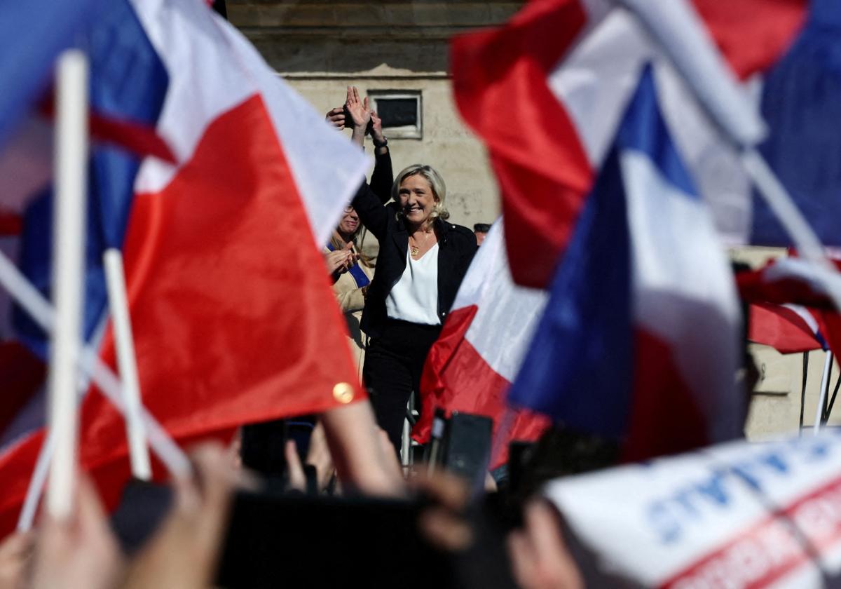Le Pen, este domingo durante la manifestación