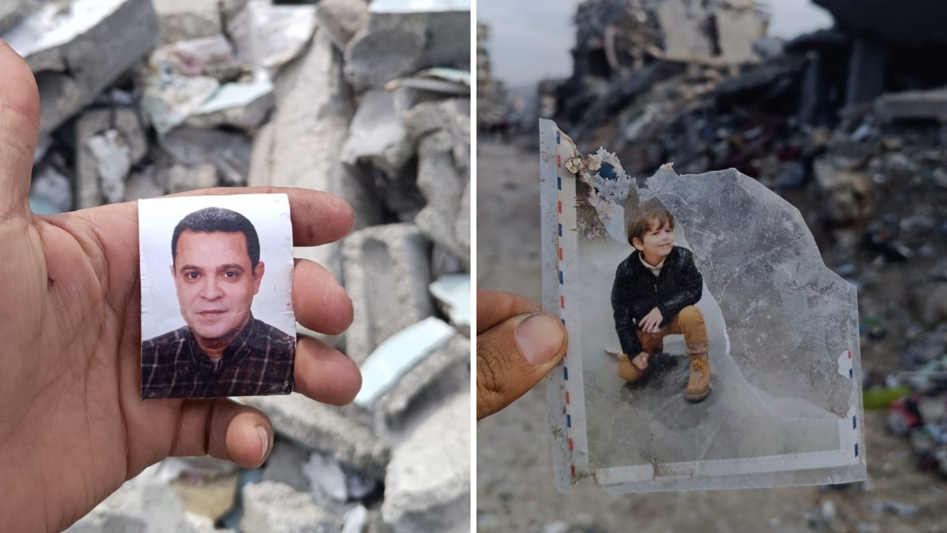 Una imagen de uno de los hermanos de Martín, fallecido en un ataque israelí, junto a otra de su sobrino, del que hace más de un mes que no sabe cómo ni dónde está