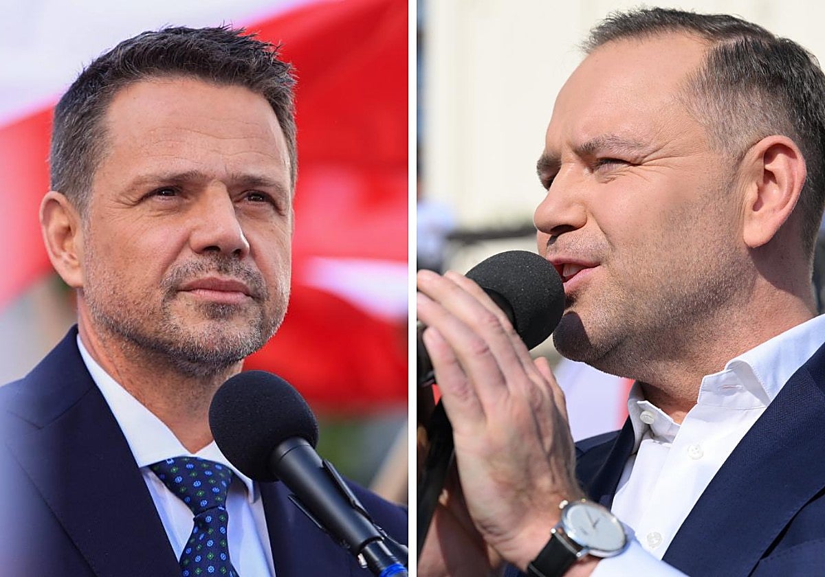 Rafal Trzaskowski (izquierda) y el nacionalista Karol Nawrocki, cerrando sus respectivas campañas esta semana