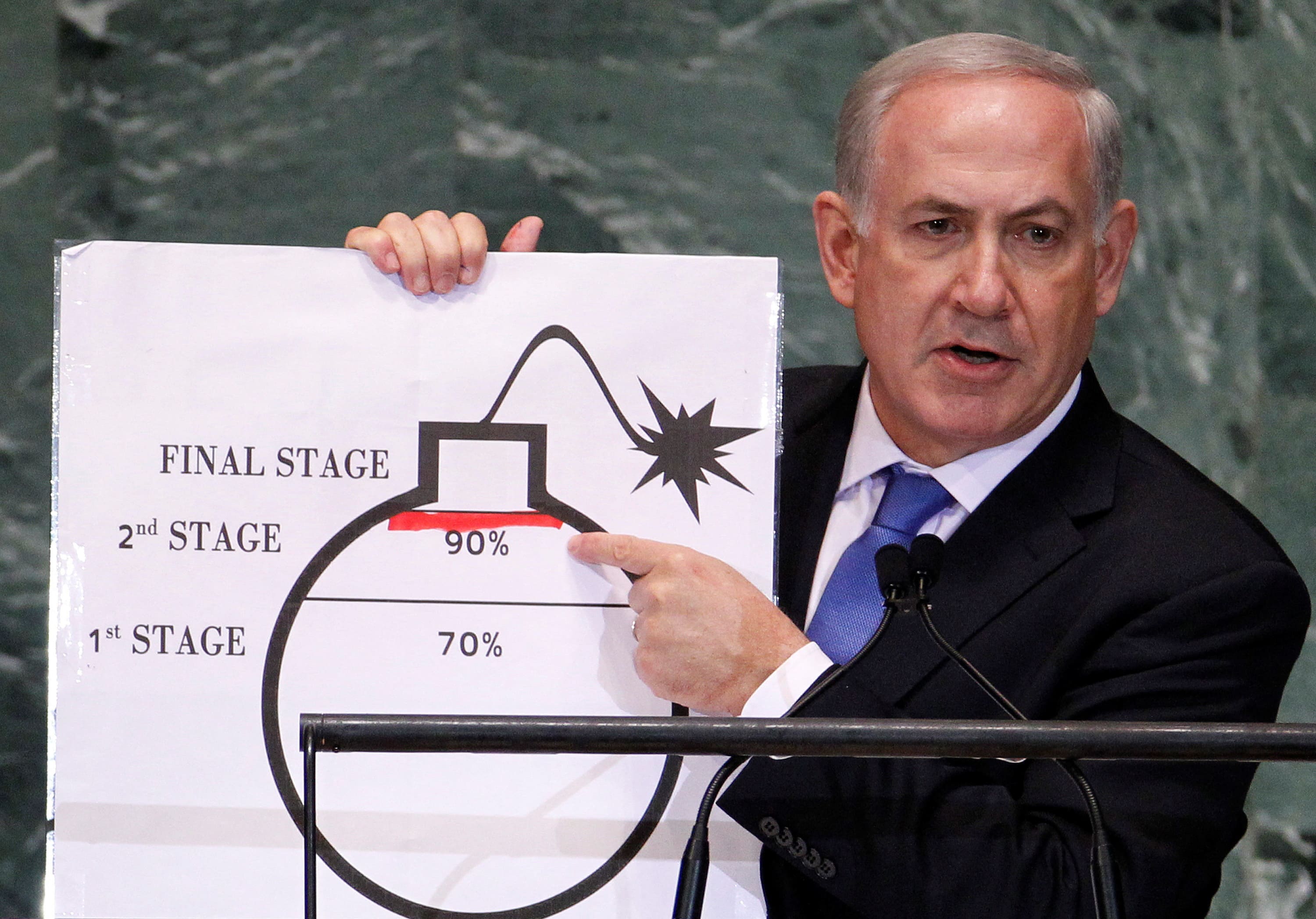 Benjamin Netanyahu explicando el peligro nuclear de Irán