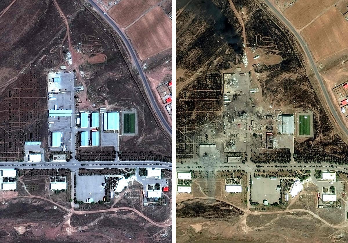 Fotografías satelitales del arsenal militar de Tabriz antes y después del ataque israelí