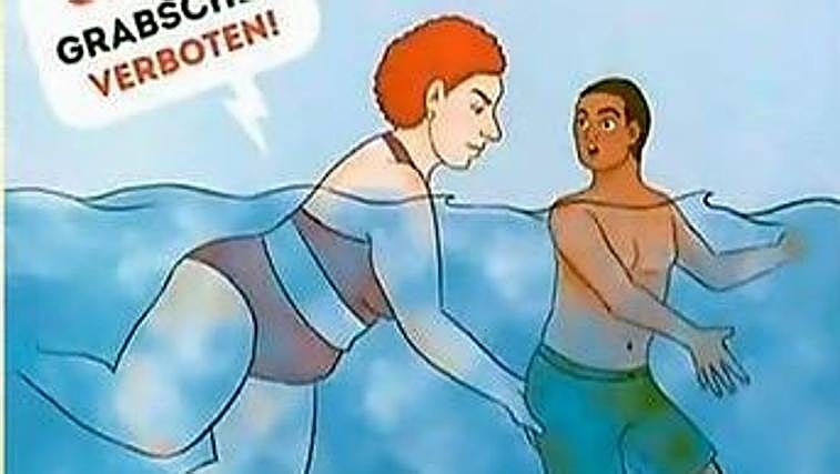 El polémico cartel que las autoridades de Büren instalado en las piscinas públicas prohibiendo los tocamientos