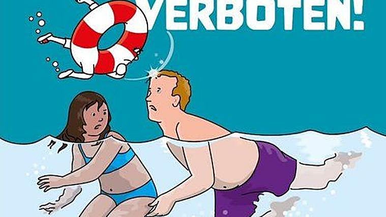 Cartel de las autoridades de Büren instalado en las piscinas públicas prohibiendo los tocamientos