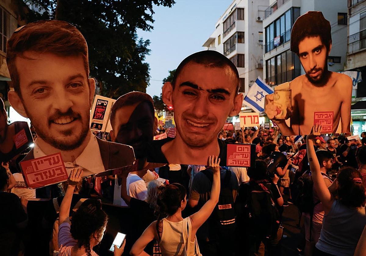Manifestación en Tel Aviv durante este jueves para pedir la liberación de los rehenes y el fin de la guerra