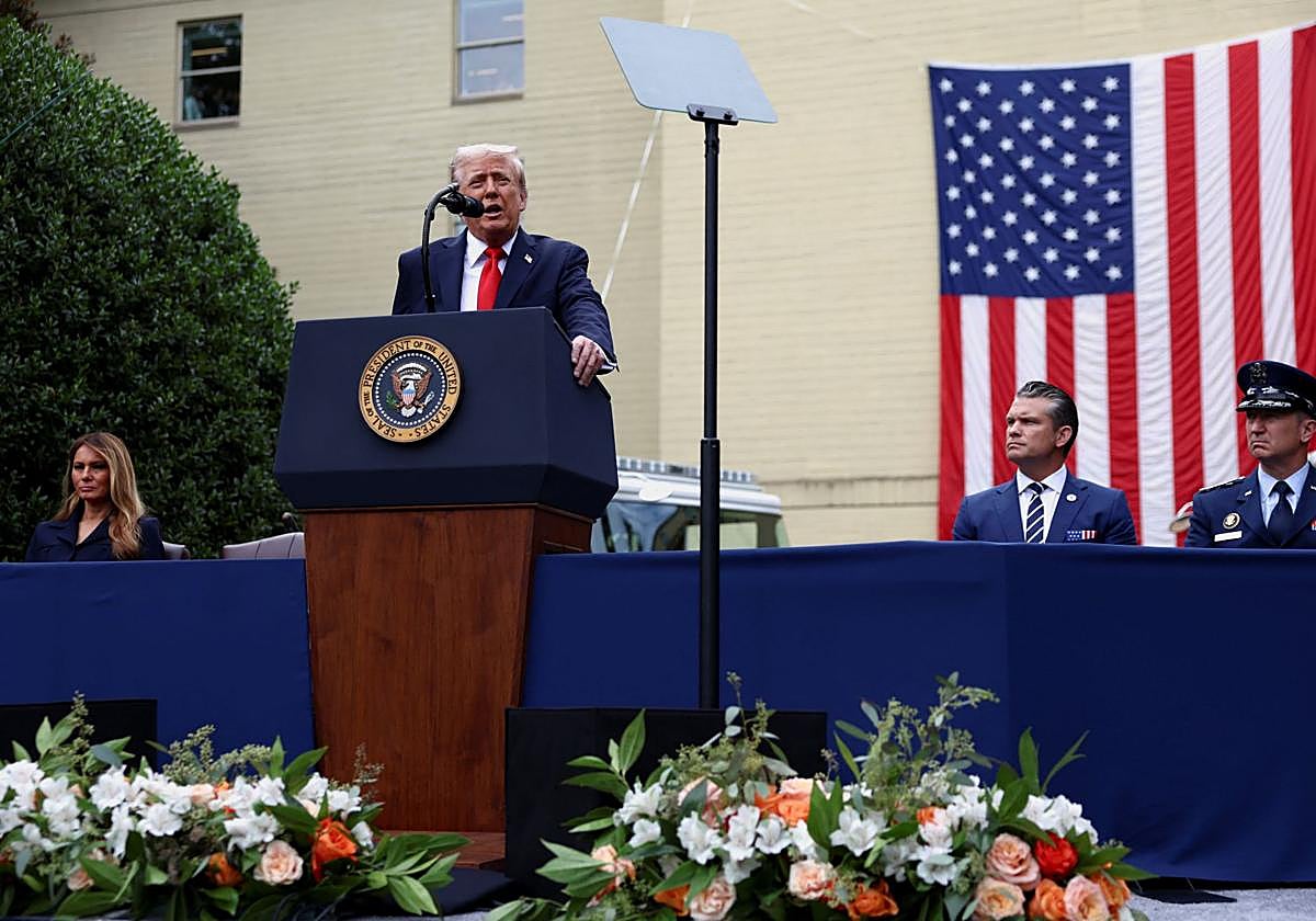 El presdiente de EE.UU., Donald Trump, en la ceremonia del 24 aniversario del atentado del 11S