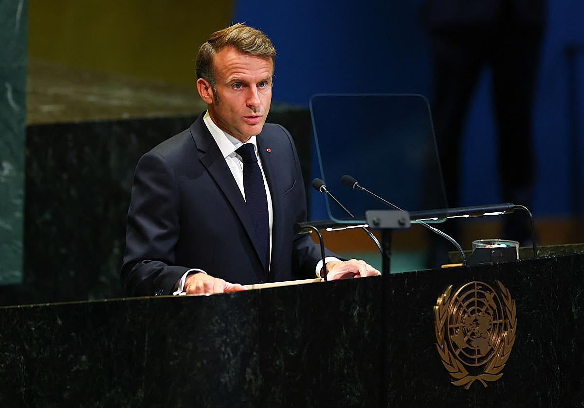 El presidente francés, Emmanuel Macron, este lunes en la Asamblea General de las Naciones Unidas