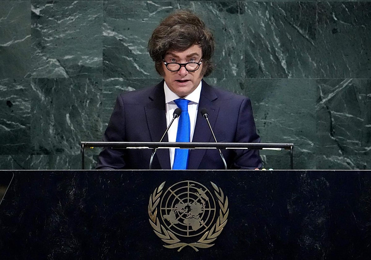 El presidente argentino, Javier Milei, durante su intervención este miércoles en la ONU