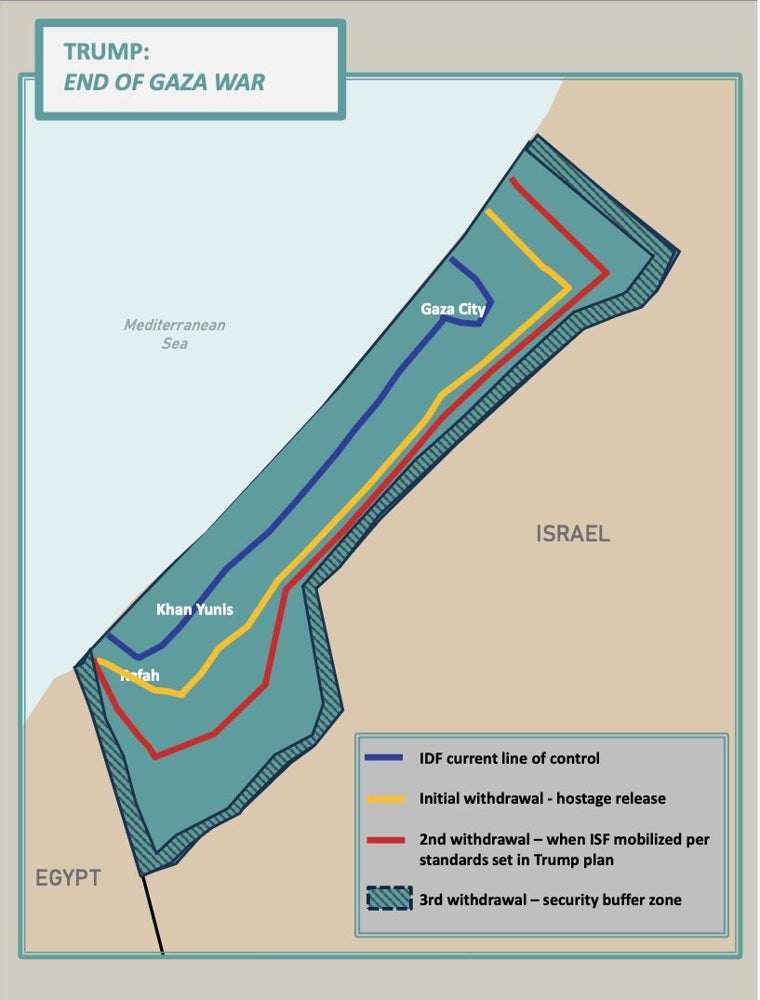 Fases de la retirada del Ejército israelí según el plan de Trump