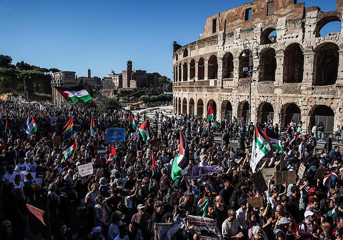La Policia italiana ha cifra la asistencia a la protesta propalestina en Roma en 250.000 personas