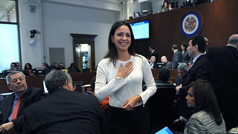 María Corina Machado, en la sede de la OEA en Washington, en 2014
