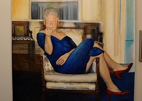 Secondary Image 1 - Above, Bill Clinton with a young woman. Bottom left, painting of Bill Clinton. On your right, entire pages censored