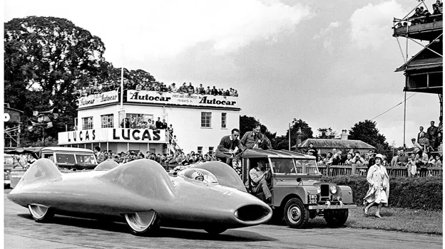 The Bluebird Proteus, during a presentation in England ahead of Donald's first land record attempt