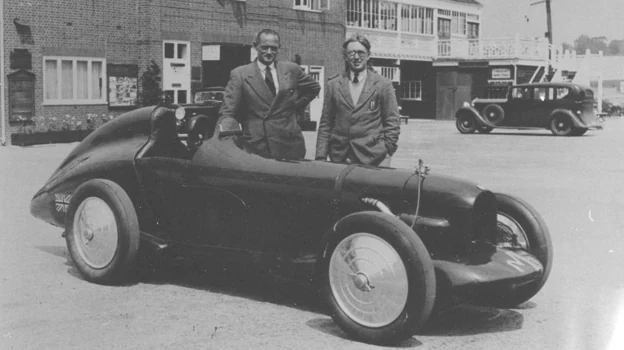 Goldie Gardner with her record-breaking MG