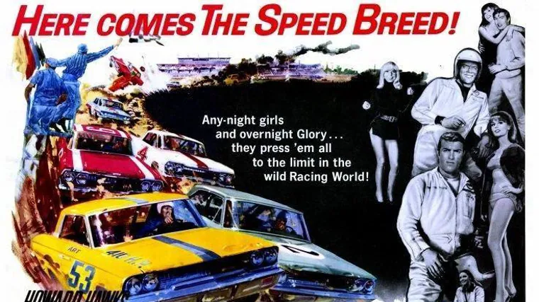 Cartel de «Peligro…Línea 7000», de 1965, con el ambiente de la NASCAR de fondo