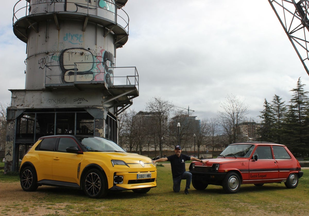 El nuevo Renault 5 E-Tech cien por cien eléctrico junto al Lectric Lepoard de 1976, el R5 eléctrico americano y su propietario Luis Alarcos