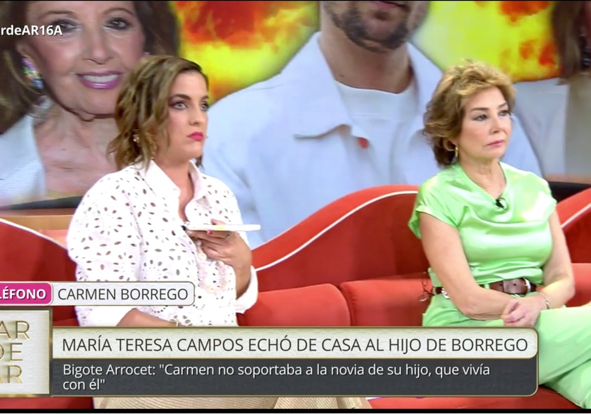 Leticia Requejo y Ana Rosa Quintana escuchan atentamente la llamada de Carmen Borrego a 'TardeAR'.