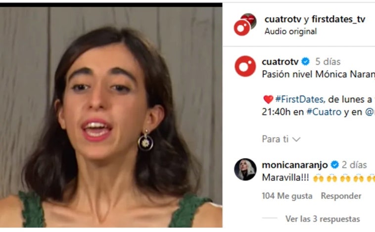 Imagen principal - Mónica Naranjo ha sentenciado la imitación de una comensal de 'First Dates' durante una cita.