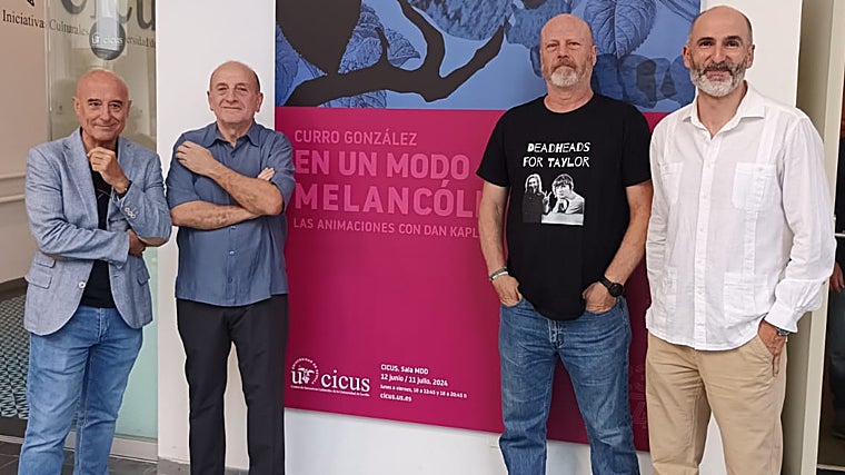El catedrático Luis Martínez Montiel, el pintor Curro González, el músico Dan Kaplan y el director de Cicus, Luis Mëndez