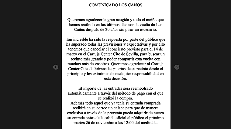 Comunicado que el grupo subió a sus stories en Instagram