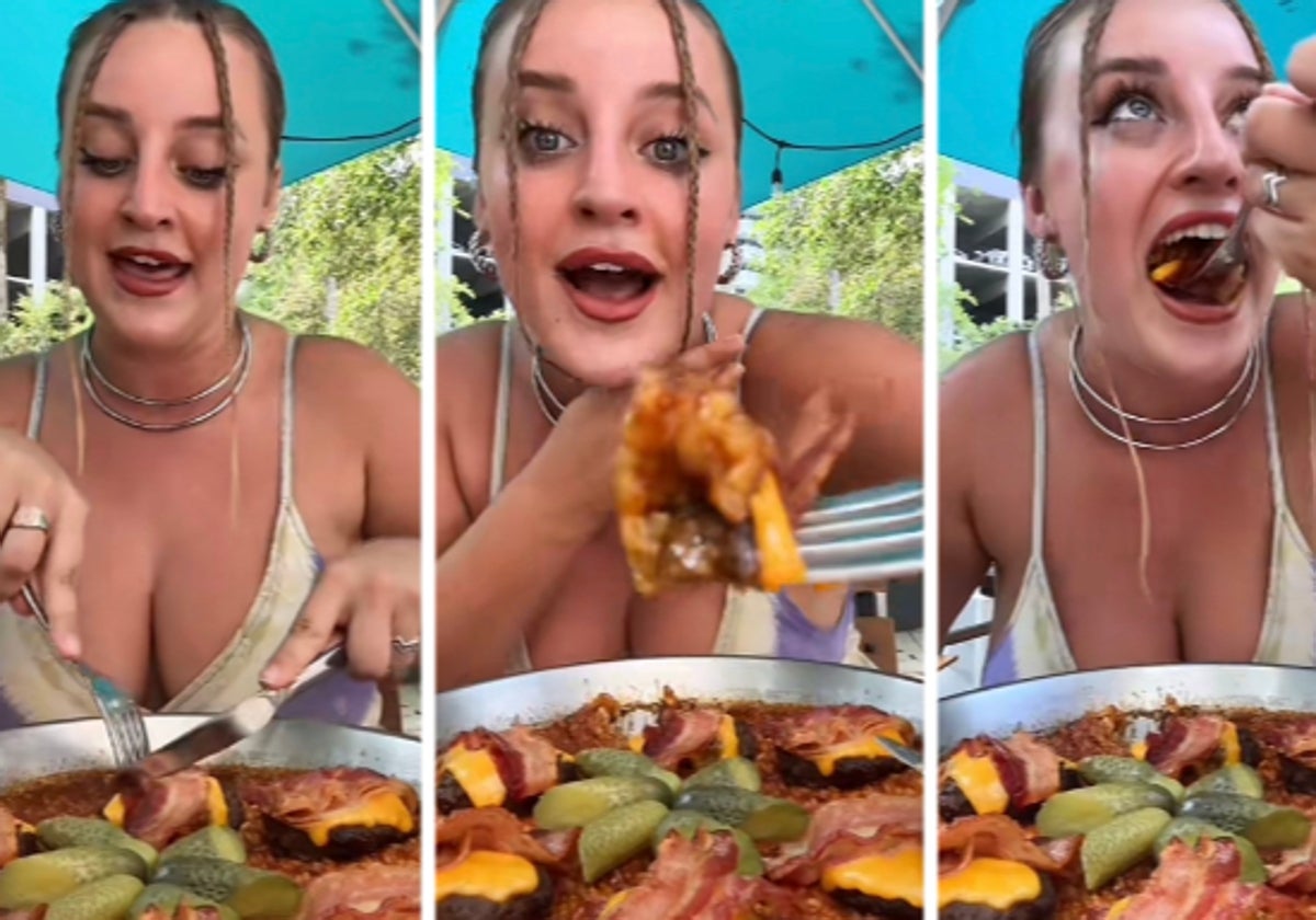 La tiktoker Aquí Sandra comparte un vídeo de su experiencia comiendo paella de hamburguesa