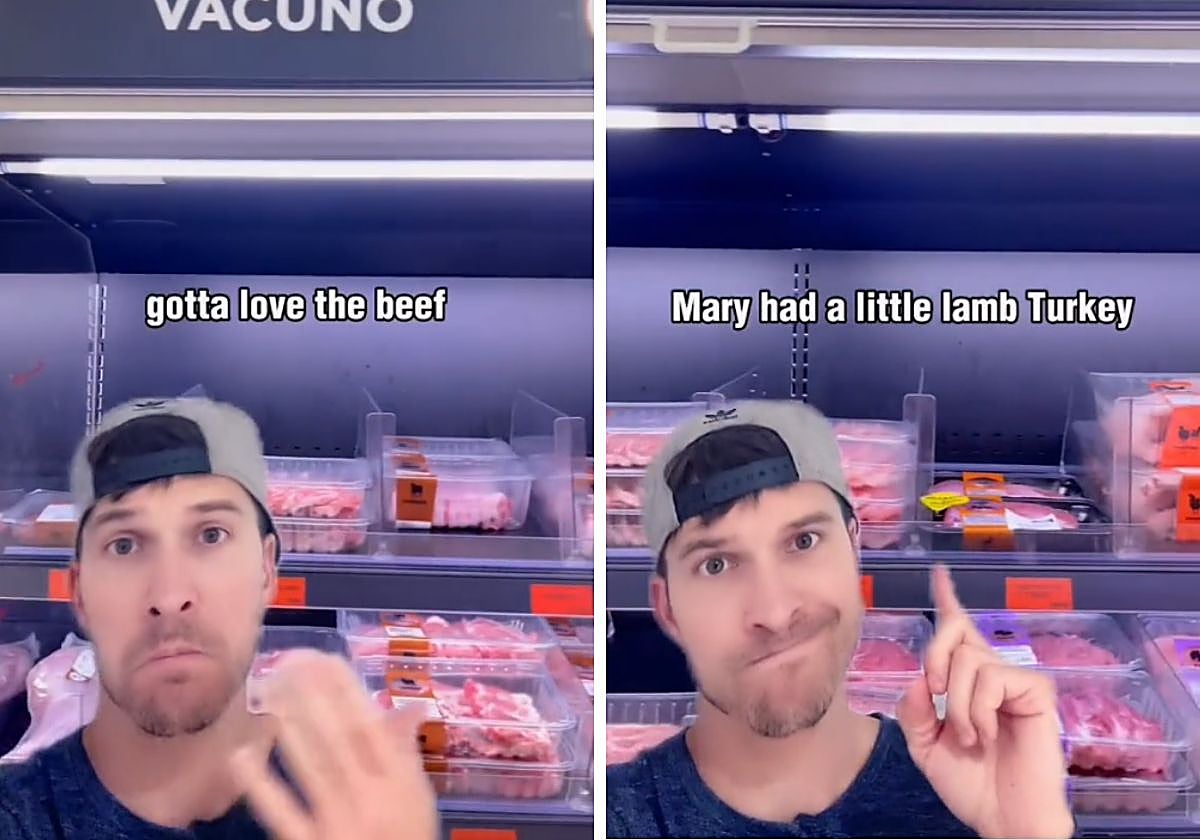 El influencer visitó un conocido supermercado español y grabó los distintos tipos de carne en las cámaras refrigeradoras