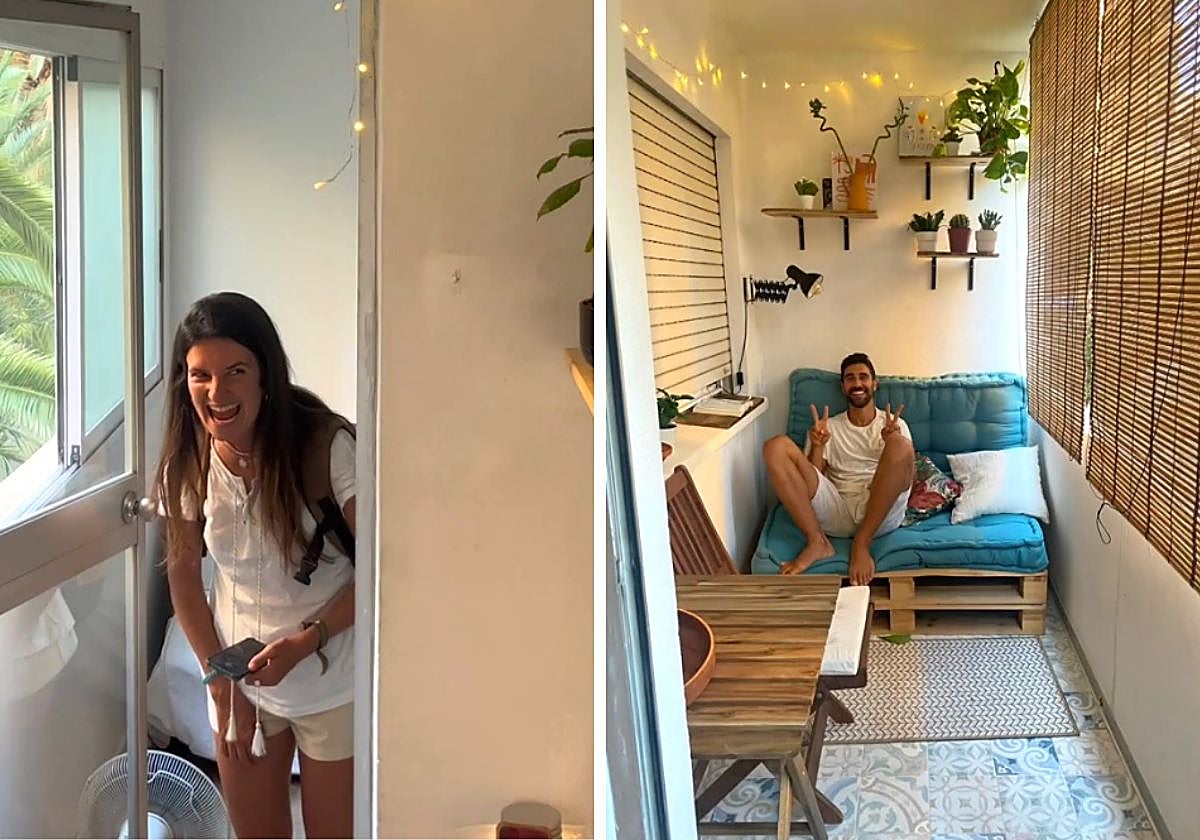 En el vídeo se puede observar el instante en que la joven entra en la terraza y se encuentra con la sorpresa que su pareja le ha preparado