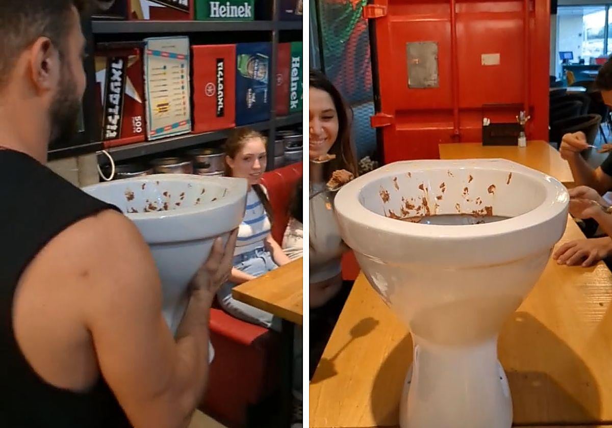 Imágenes del helado servido en un retrete