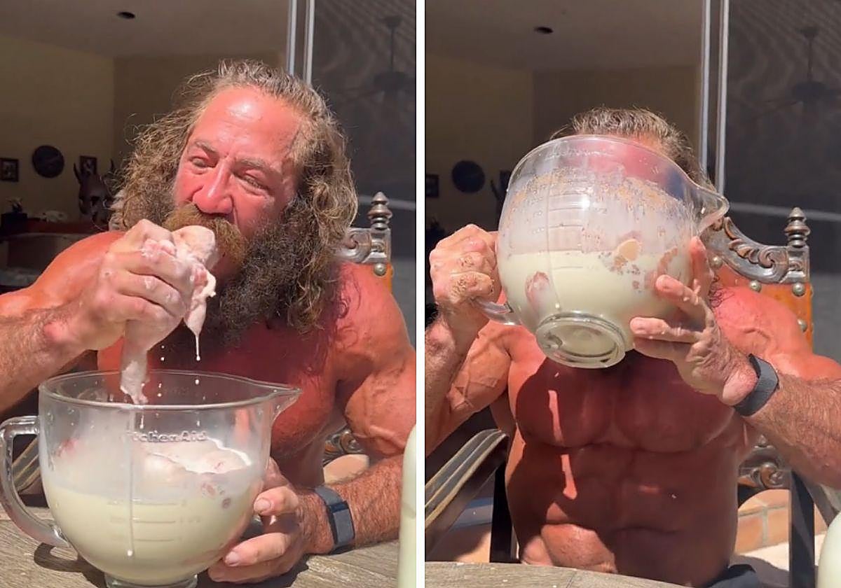 'Liver King', tomando su peculiar desayuno