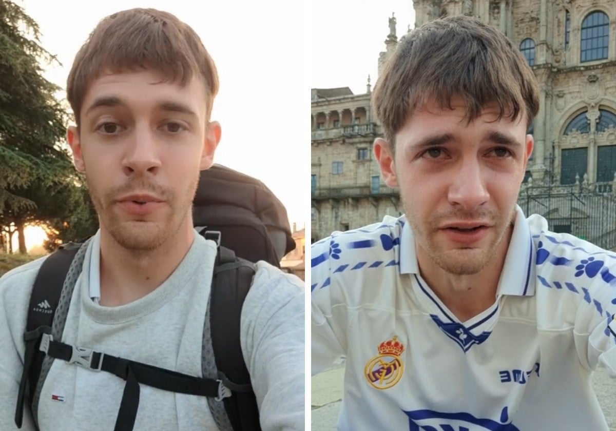 Un joven se emociona tras completar el Camino de Santiago