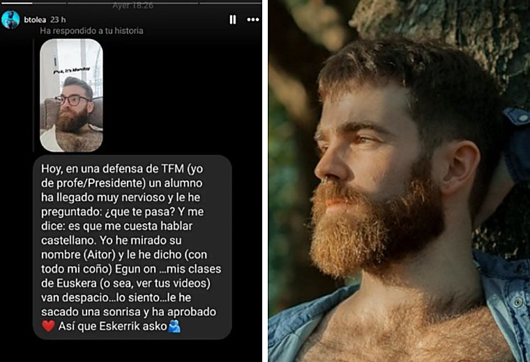 Beñat Olea, el influencer guipuzcoano que ha compartido el mensaje sobre el euskera