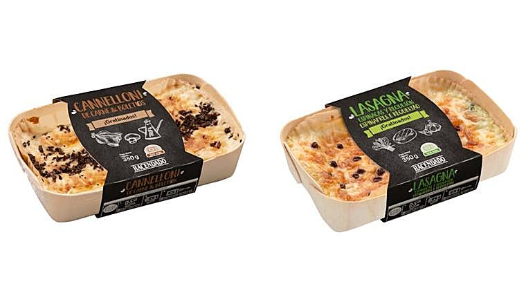 A la izquierda, el canelón de carne y boletus. A la derecha, la lasaña de espinacas y requesón