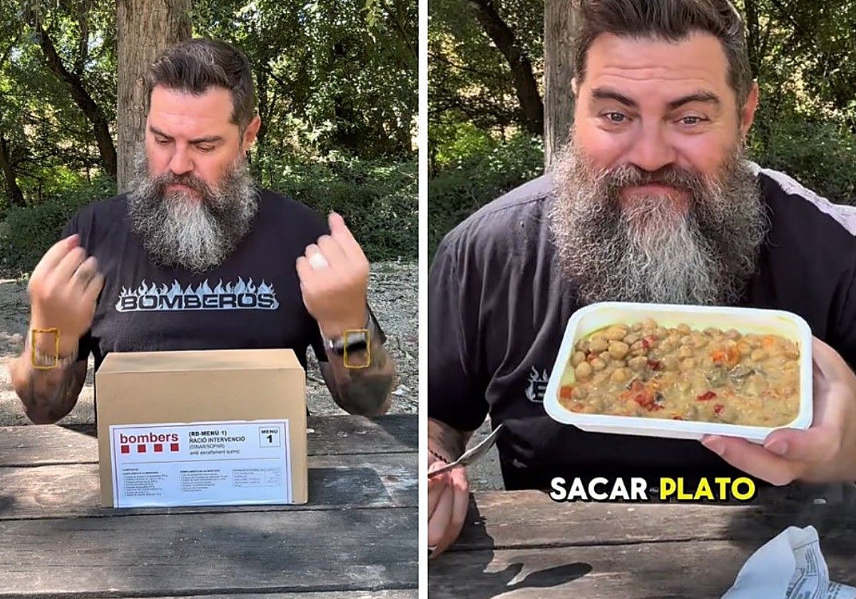 Prueba una 'kit' de comida de los bomberos de Cataluña y opina: «Ya le gustaría a la ración italiana...»