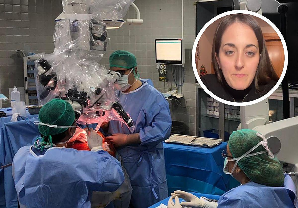 En grande, un quirófano en plena operación. Arriba, en pequeño, la afectada