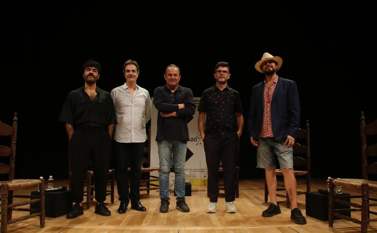 Gerardo Núñez, en el centro, junto a (de izquierda a derecha) Joselito Acedo, Salvador Gutiérrez, Chema Blanco y Canito, este lunes en el Espacio Turina