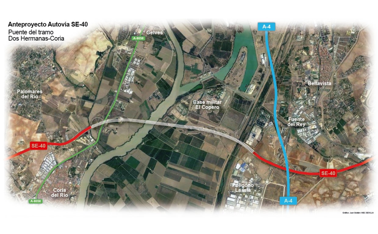 Corte de la SE-40 a la altura de Coria del Río