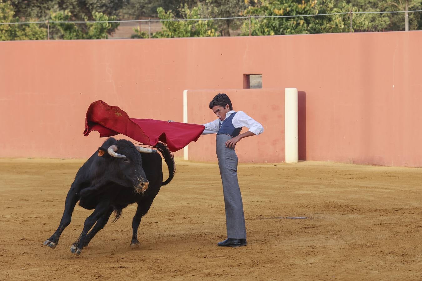 El novillero Marco Pérez, en la finca de Juan Antonio Ruiz 'Espartaco'