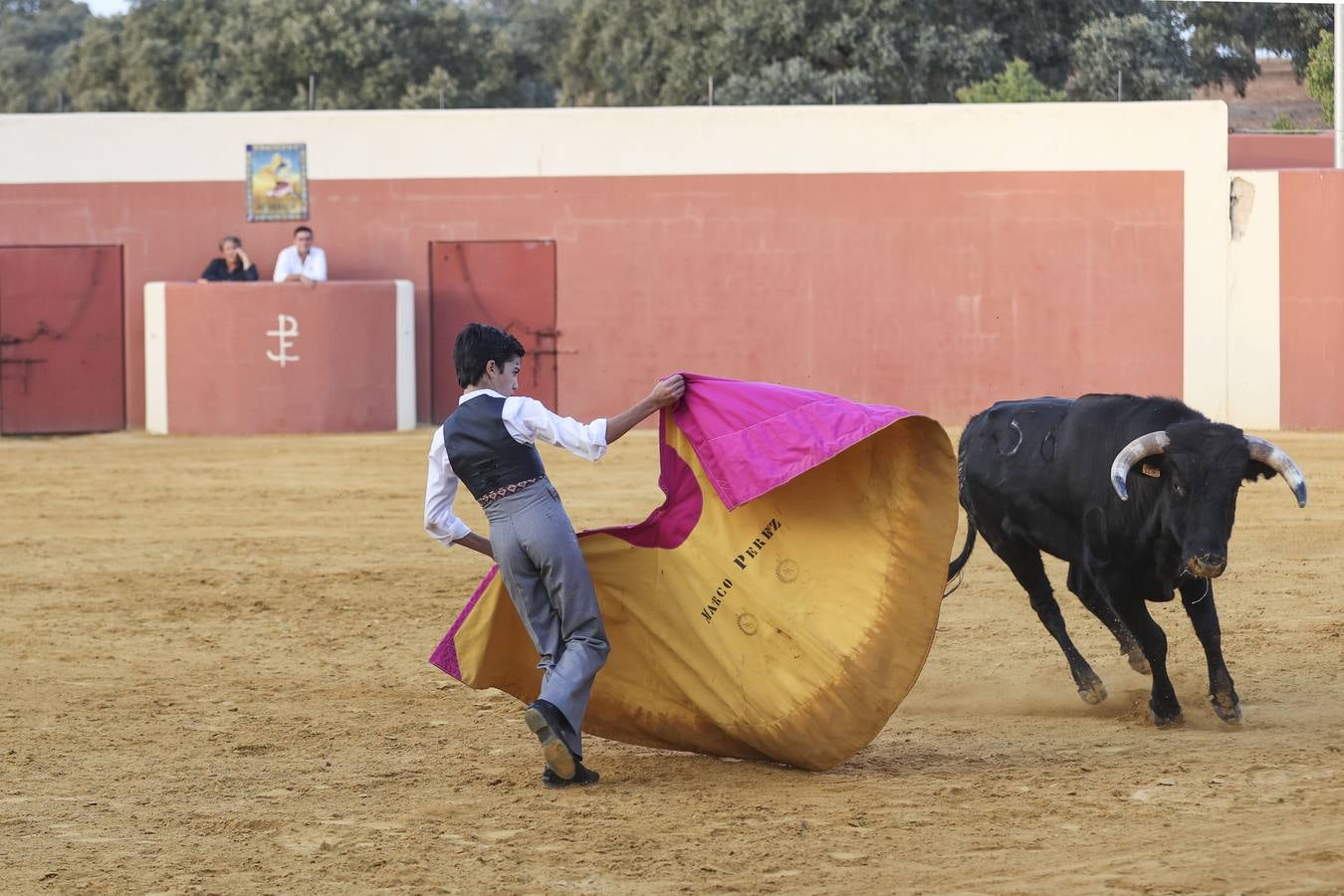 El novillero Marco Pérez, en la finca de Juan Antonio Ruiz 'Espartaco'