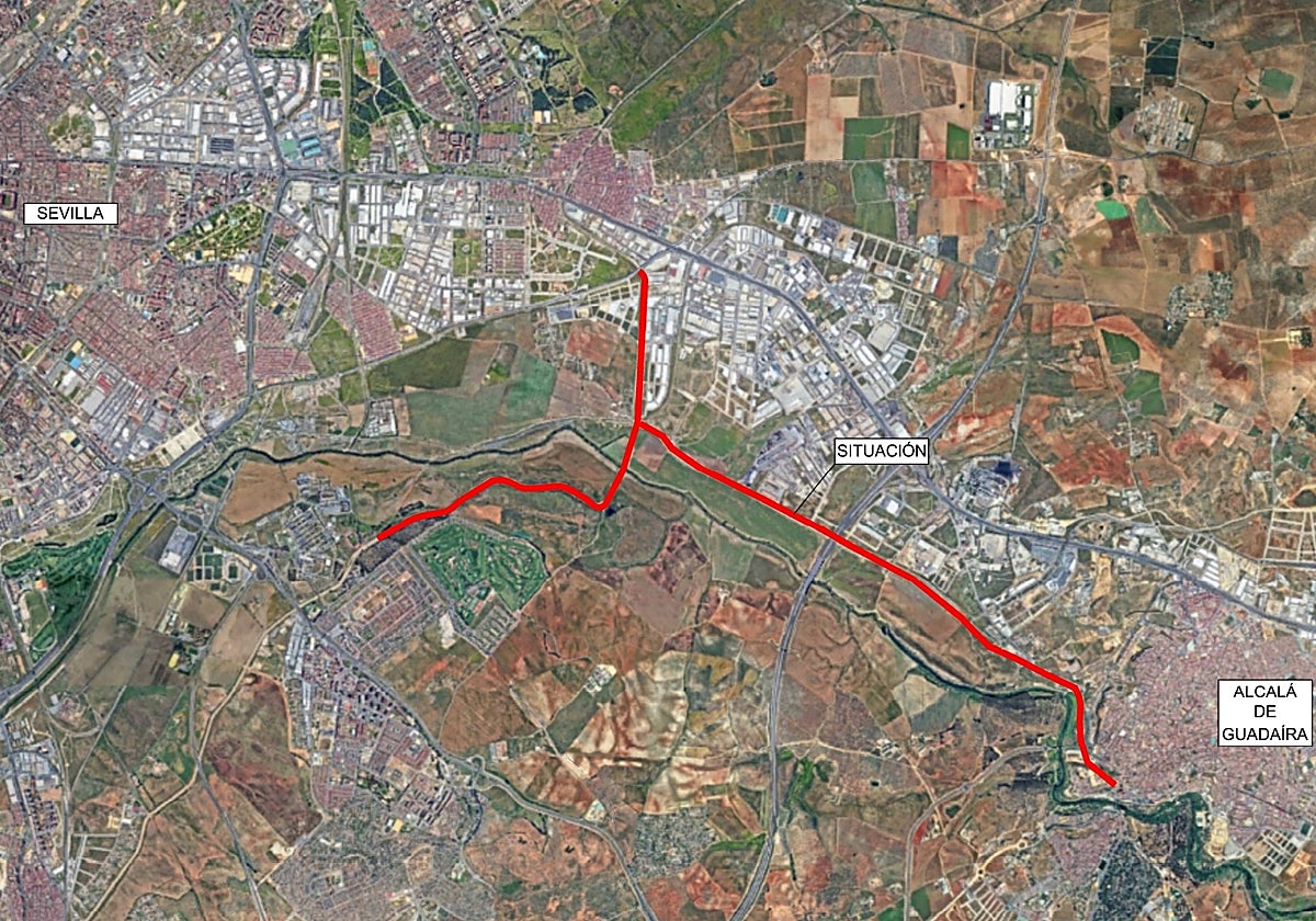 Trayecto del futuro carril bici que unirá Alcalá de Guadaíra con la Universidad Pablo de Olavide
